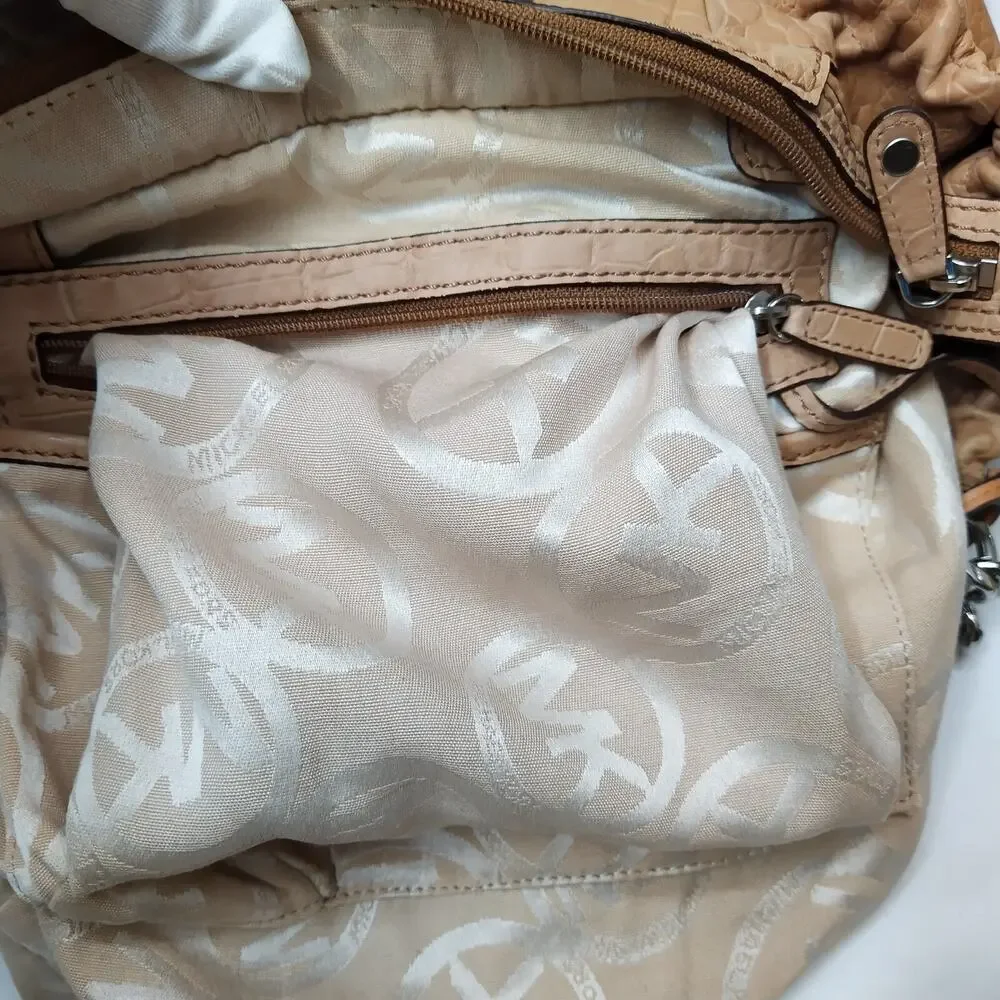 Michael Kors Tan Leather Crocodile Embossed Leather Chain Strap Shoulder Bag